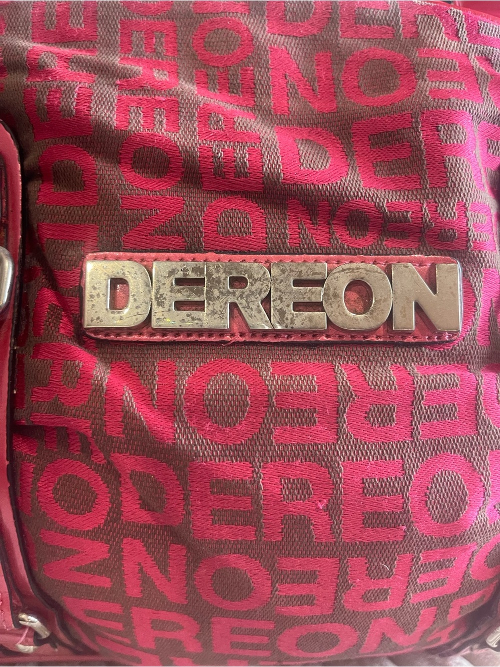 Dereon Pink Brown Monogram Satchel Shoulder Bag Purse Hardware Accents - Picture 2 of 10